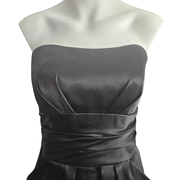 Davids Bridal Sz 8 Black Charmeuse Dress Ruched Waist & Pockets Whimsigoth - Picture 3 of 10